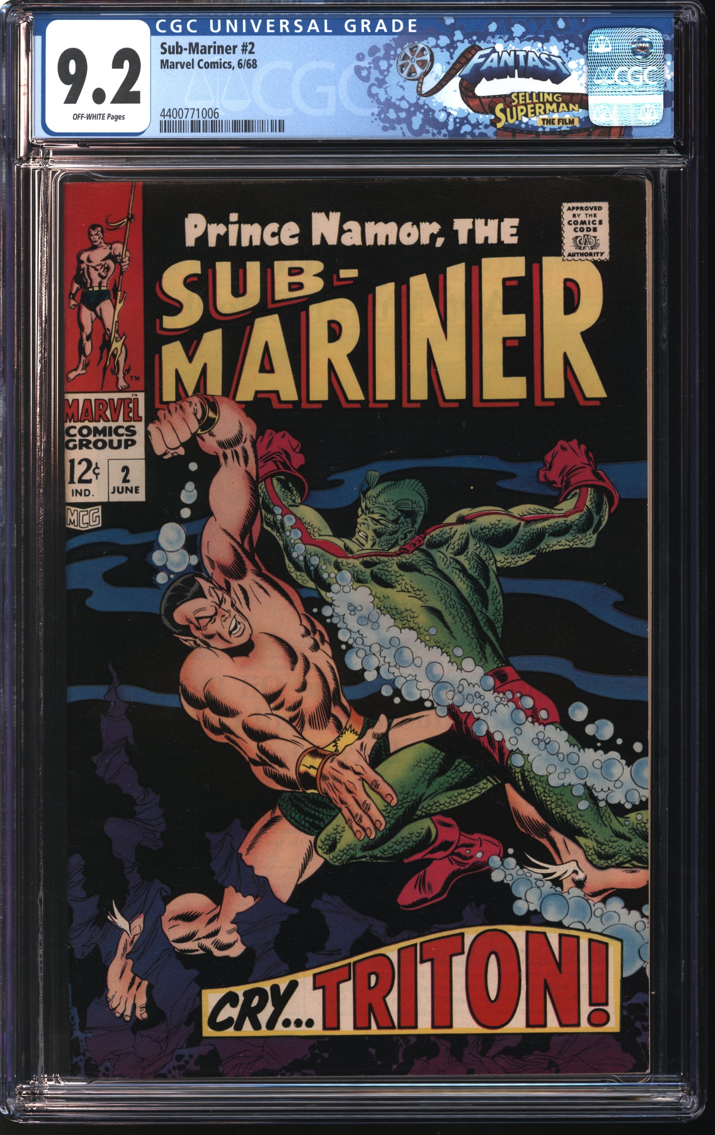 Marvel Sub-Mariner #2 6/68 FANTAST CGC 9.2 Off White Pages