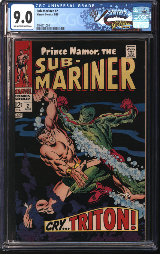 Marvel Sub-Mariner 2 6/68 FANTAST CGC 9.0 Off White to White Pages