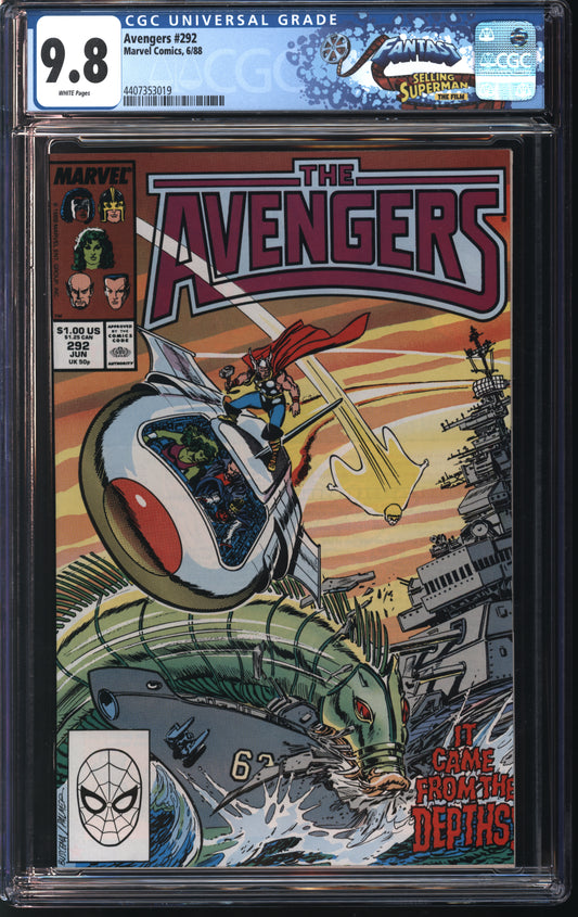 Marvel Avengers 292 6/88 FANTAST CGC 9.8 White Pages