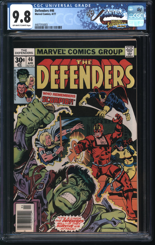 Marvel Defenders 46 3/77 FANTAST CGC 9.8 Off White to White Pages