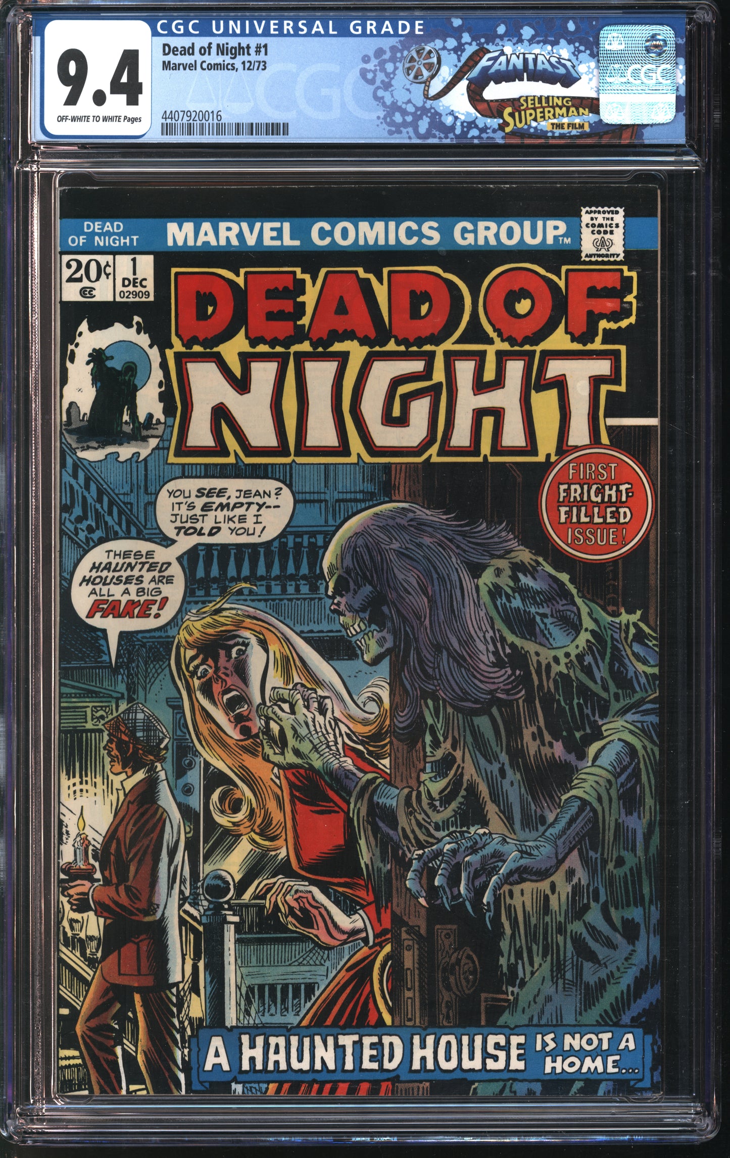 Marvel Dead of Night 1 12/73 FANTAST CGC 9.4 Off-White to White Pages