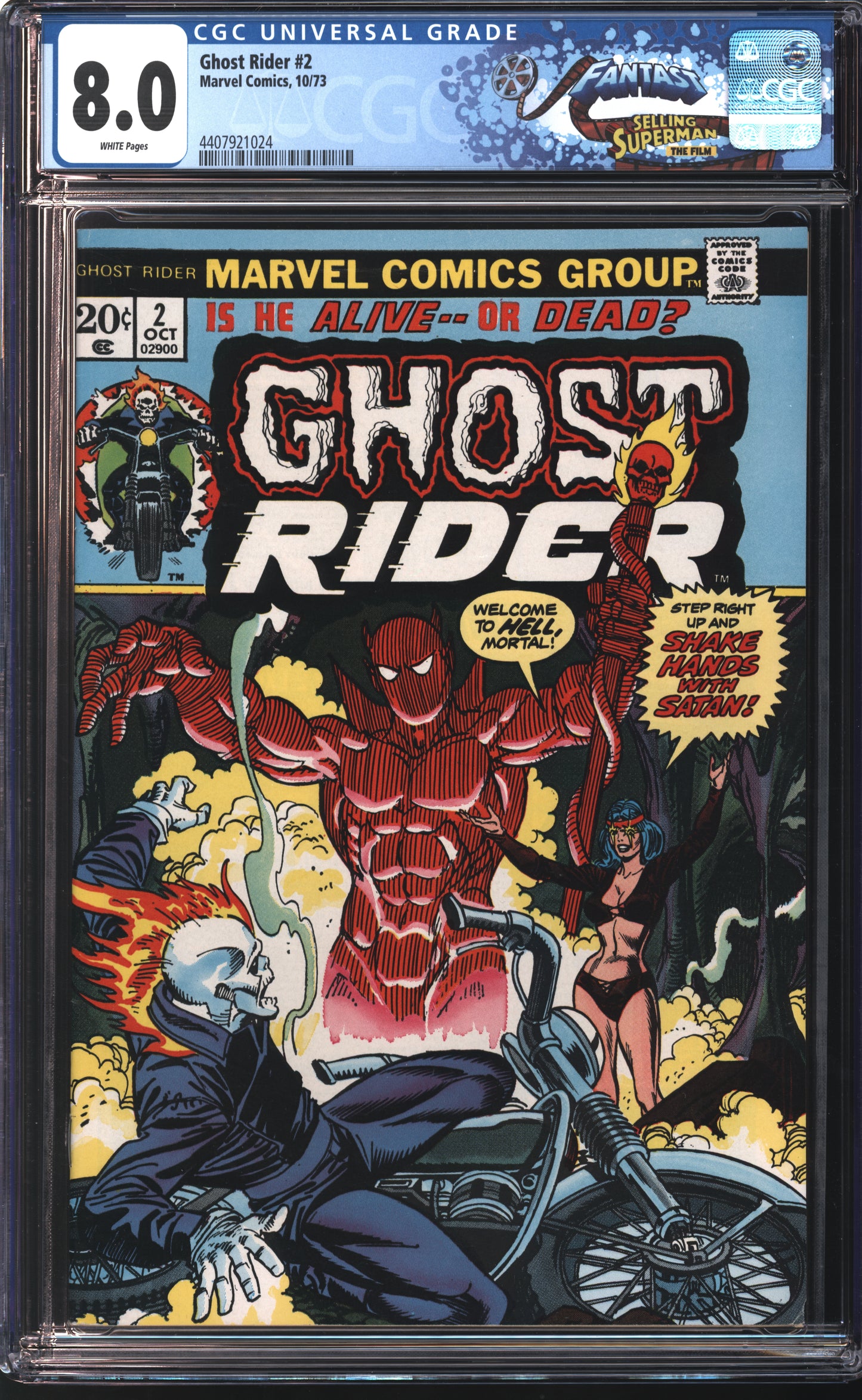 Marvel Ghost Rider #2 10/73 FANTAST CGC 8.0 White Pages