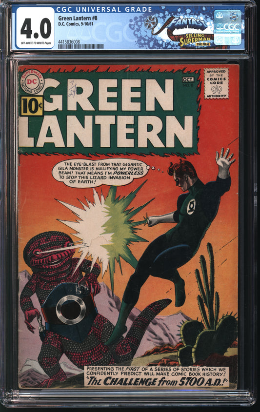 D.C. Comics Green Lantern 8 10/61 FANTAST CGC 4.0 Off White to White Pages