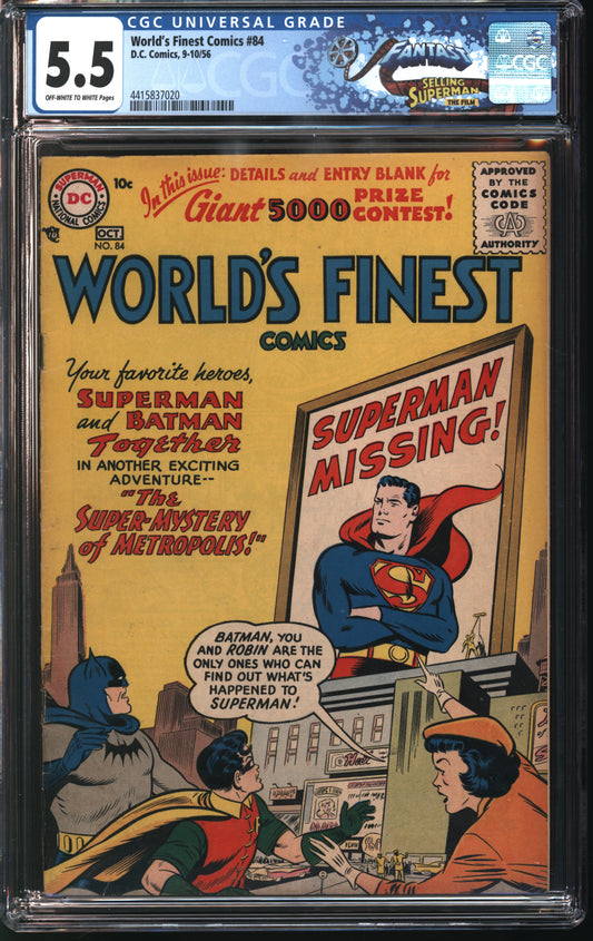 DC Comics World's Finest Comics 84 10/56 FANTAST CGC 5.5 Off White to White Pages