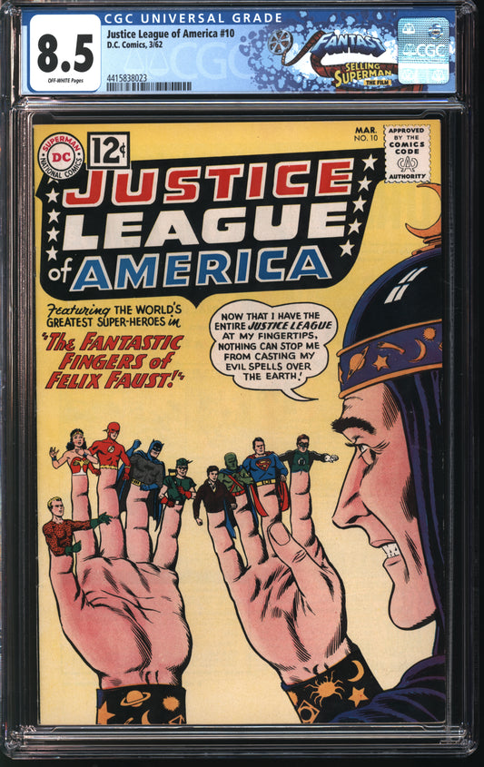 DC Comics Justice League of America 10 3/62 FANTAST CGC 8.5 Off White pages