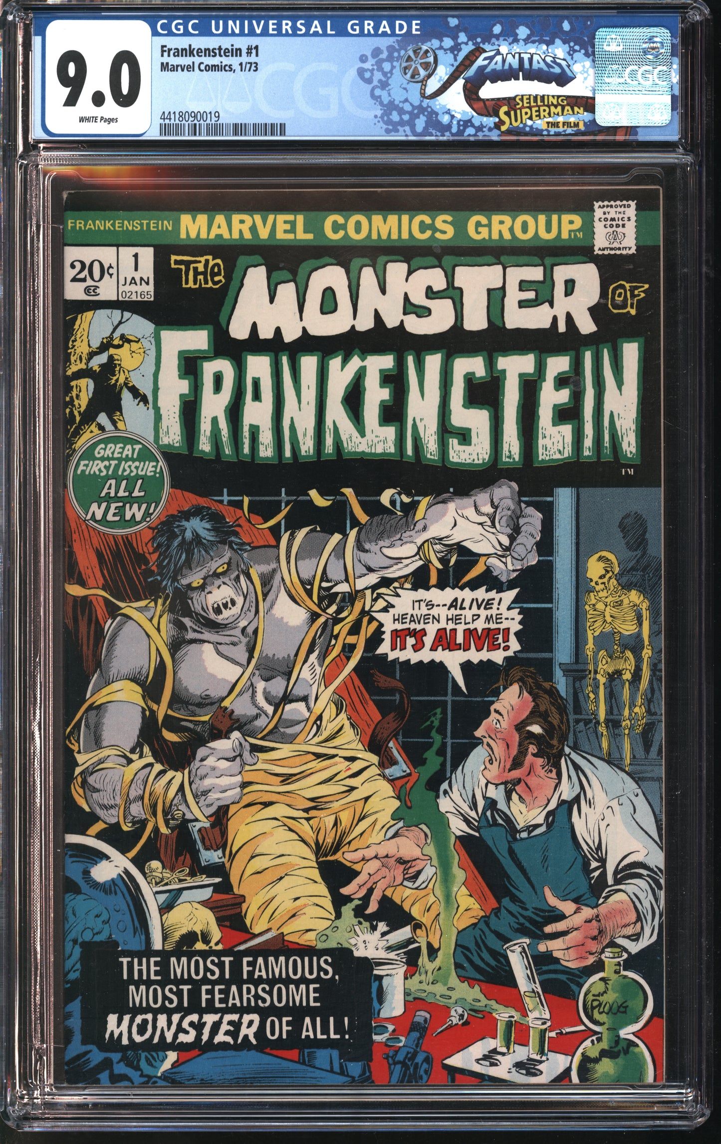 Marvel Comics Frankenstein 1 1/73 FANTAST CGC 9.0 White Pages