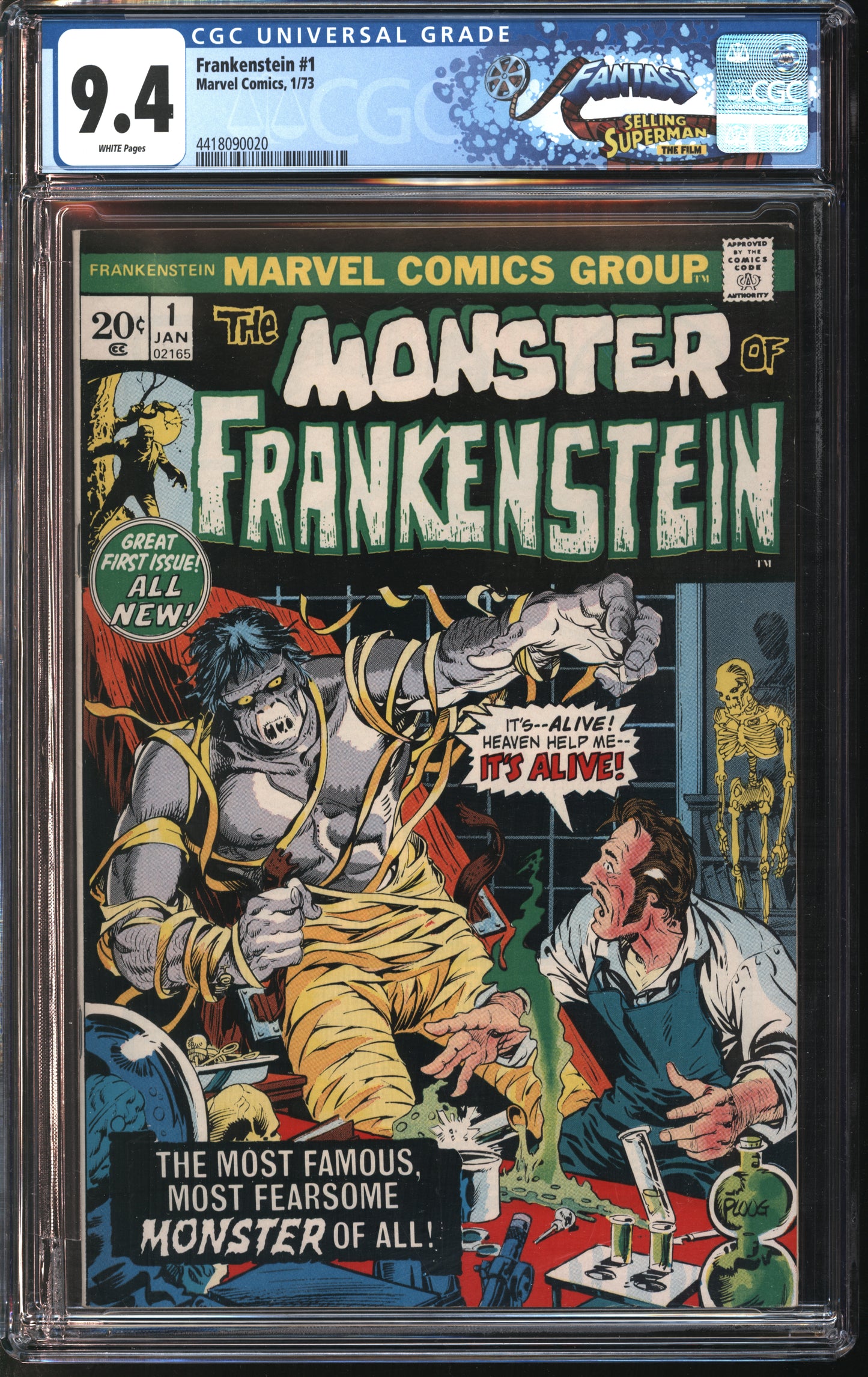 Marvel Comics Frankenstein 1 1/73 FANTAST CGC 9.4 White Pages