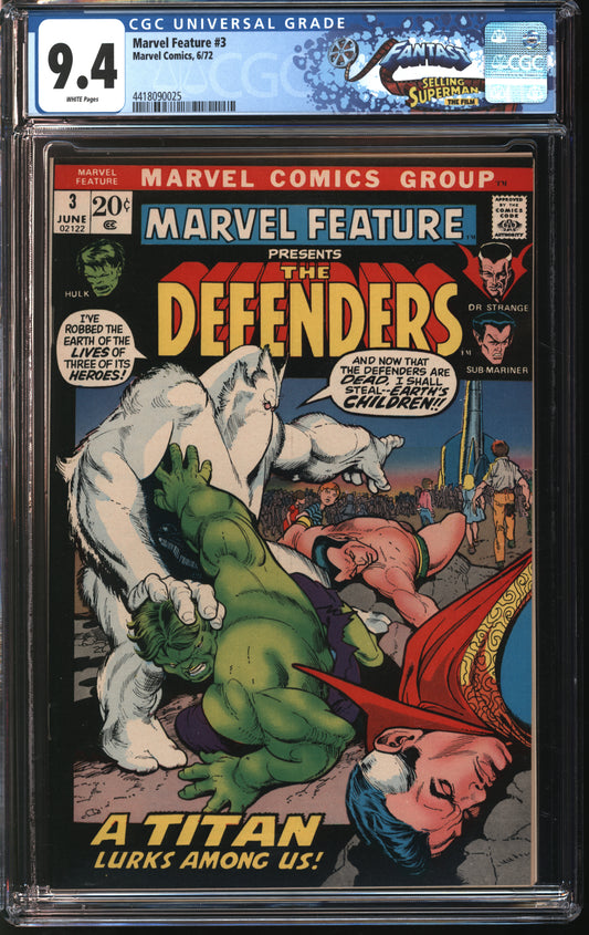 Marvel Comics Marvel Feature 3 6/72 FANTAST CGC 9.4 White Pages