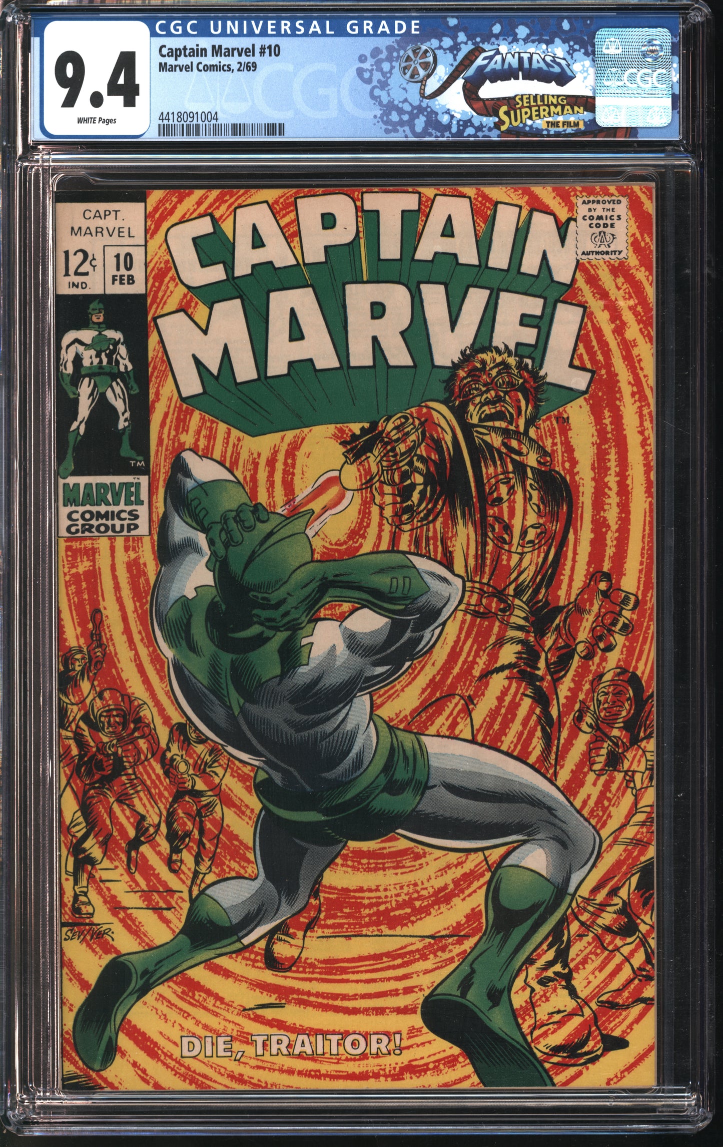 Marvel Comics Captain Marvel 10 2/69 FANTAST CGC 9.4 White Pages