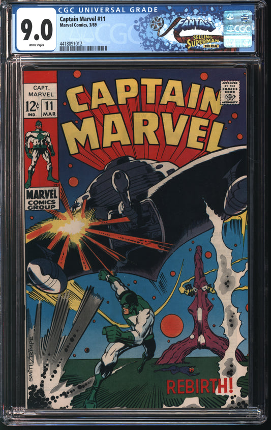 Marvel Comics Captain Marvel 11 3/69 FANTAST CGC 9.0 White Pages