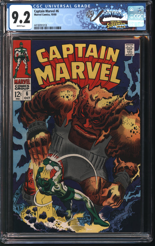 Marvel Comics Captain Marvel #6 10/68 FANTAST CGC 9.2 White Pages