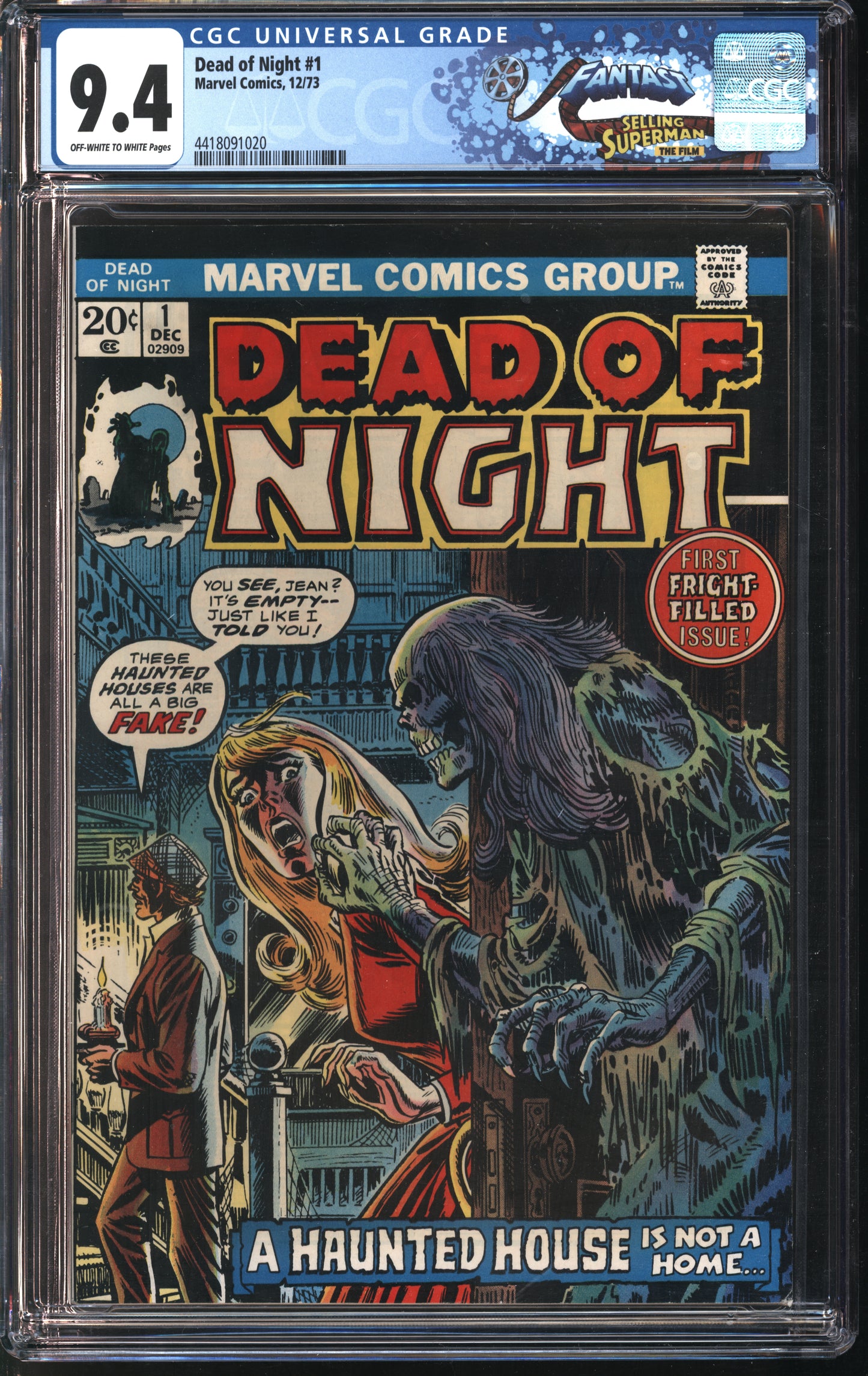 Marvel Dead of Night 1 12/73 FANTAST CGC 9.4 Off-White to White Pages