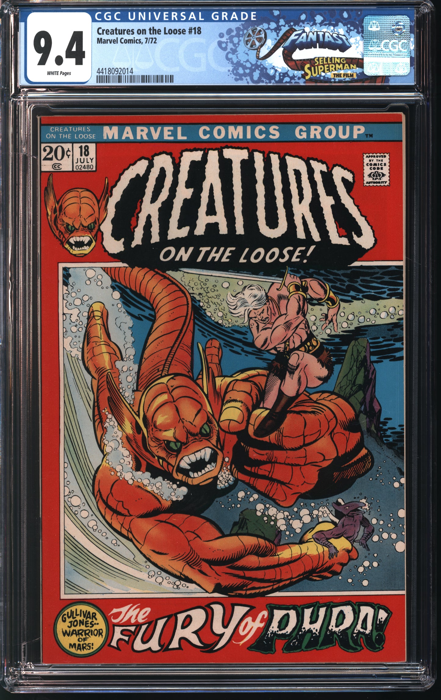 Marvel Comics Creatures on the Loose 18 7/72 FANTAST CGC 9.4 Off White to White Pages