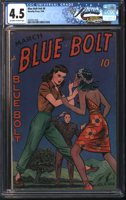 Novelty Press Blue Bolt v6 #8 3/46 FANTAST CGC 4.5 Off White to White pages