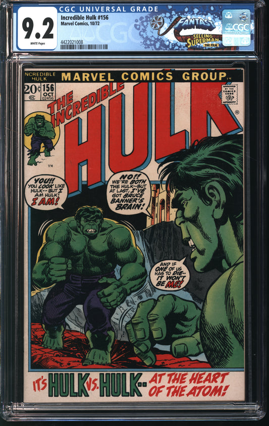 Marvel Comics Incredible Hulk 156 10/72 FANTAST CGC 9.2 White pages