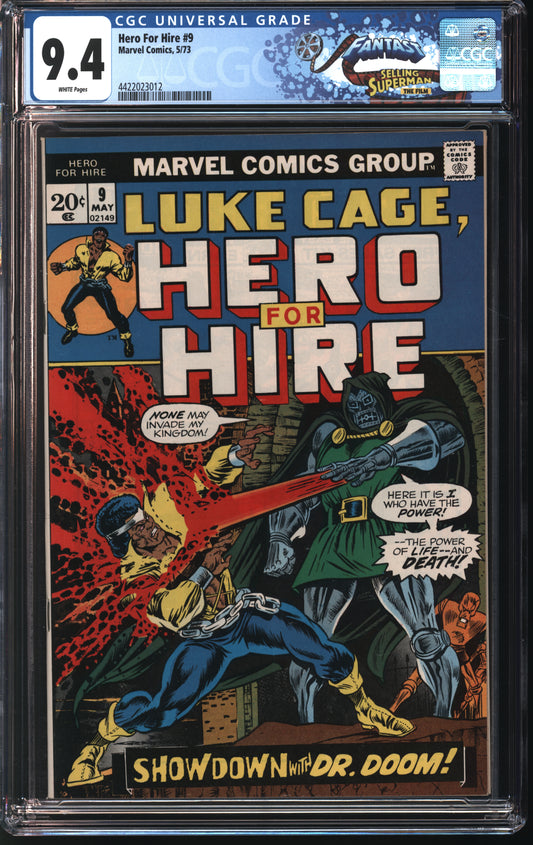 Marvel Comics Hero for Hire 9 5/73 FANTAST CGC 9.4 White pages