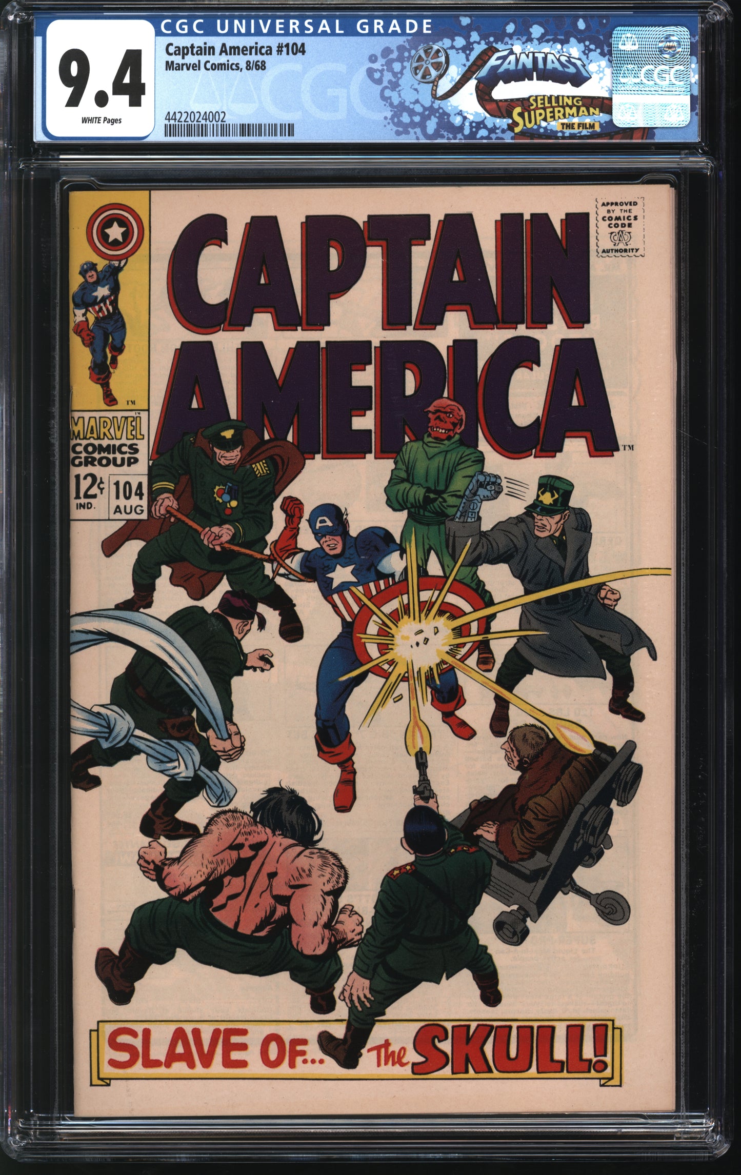 Marvel Comics Captain America 104 8/68 FANTAST CGC 9.4 White pages