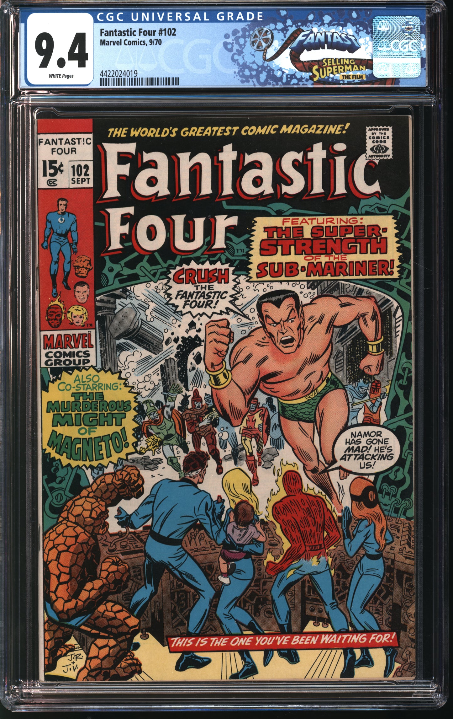 Marvel Comics Fantastic Four 102 9/70 FANTAST CGC 9.4 White pages