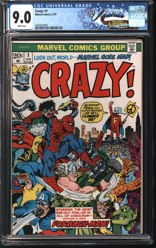 Marvel Comics Crazy! 1 2/73 FANTAST CGC 9.0 White pages