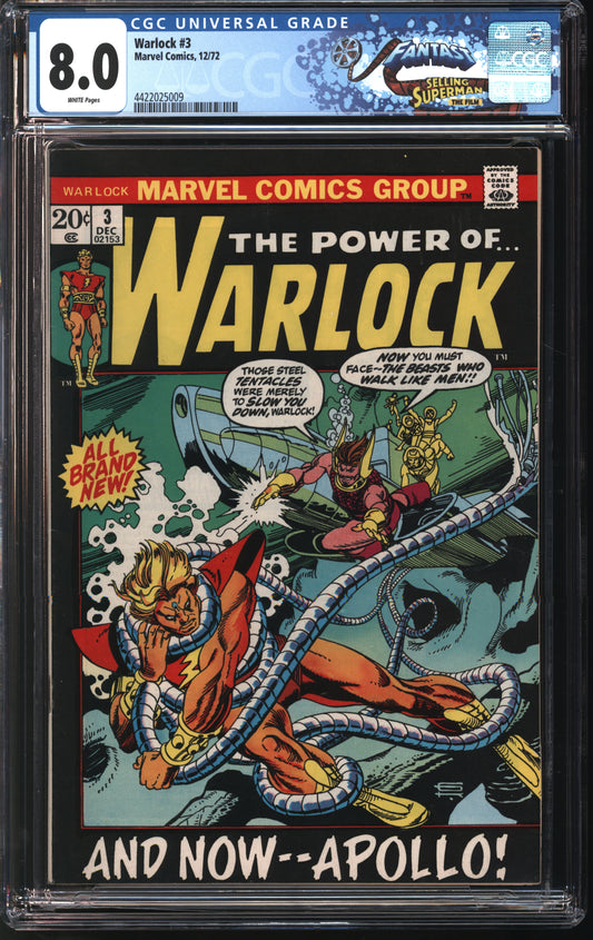 Marvel Comics Warlock 3 12/72 FANTAST CGC 8.0 White Pages