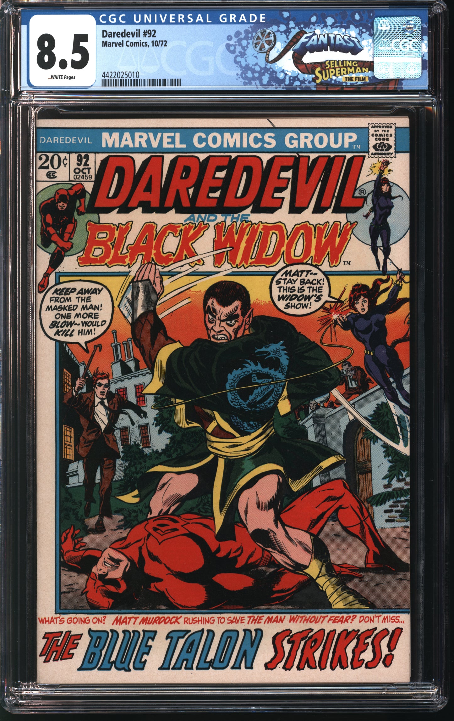 Marvel Comics Daredevil 92 10/72 FANTAST CGC 8.5 White Pages