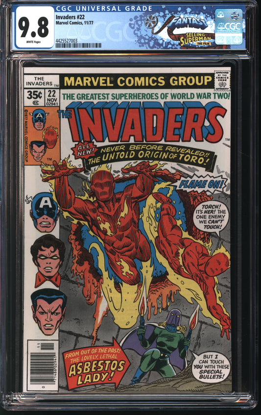 Marvel Comics Invaders 22 11/77 FANTAST CGC 9.8 White Pages