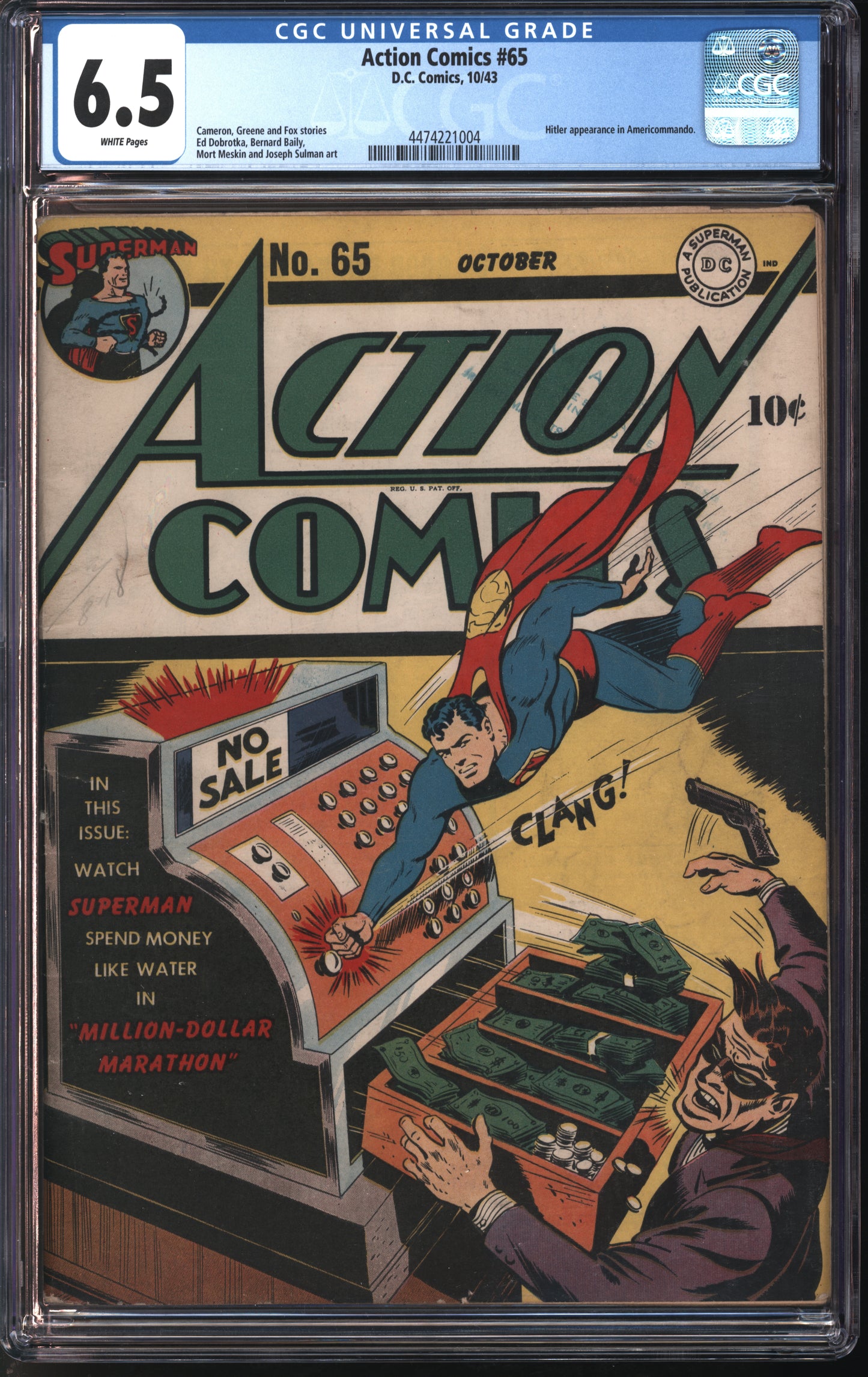 D.C. Comics Action Comics #65 10/43 CGC 6.5 White Pages