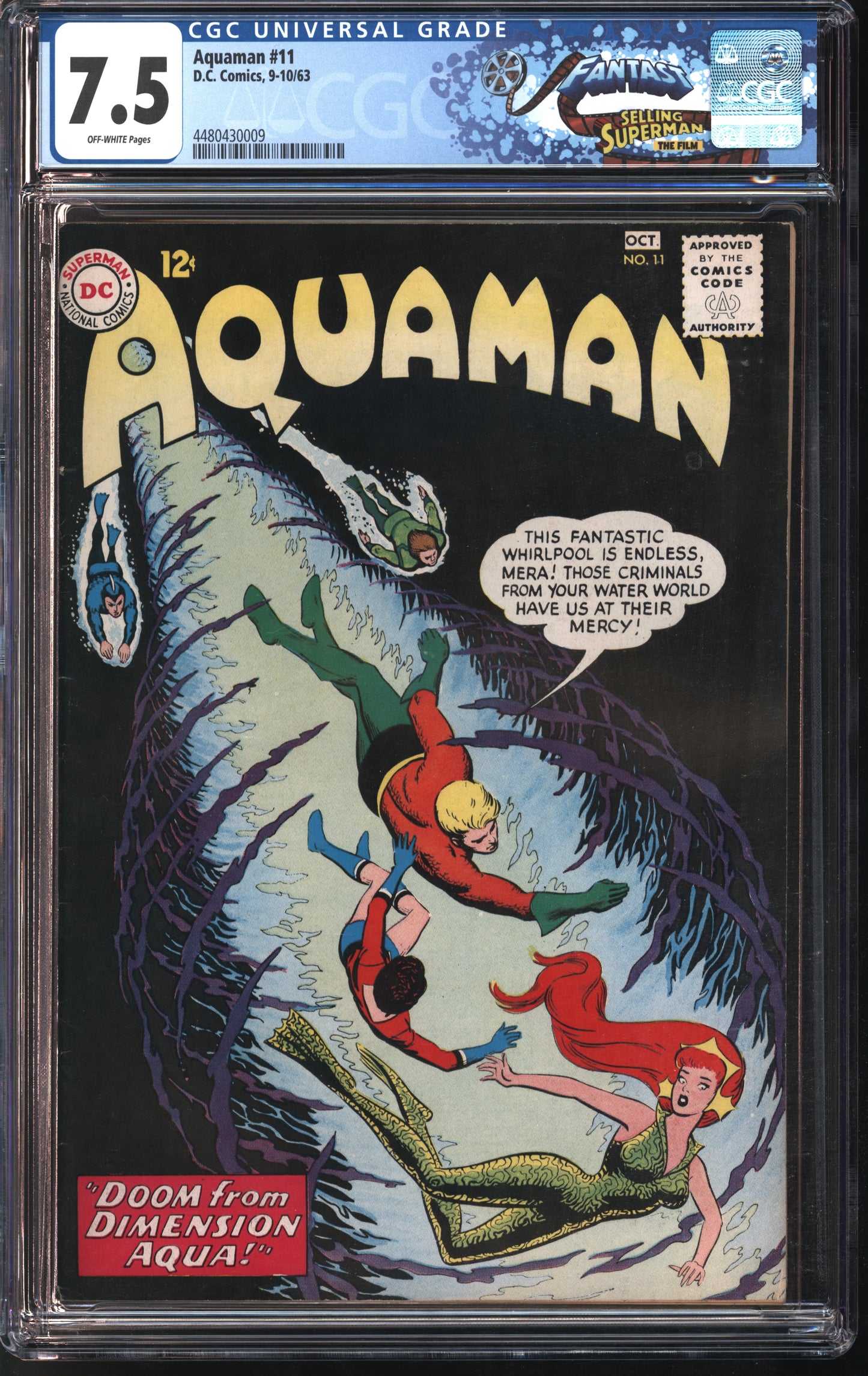 D.C. Comics Aquaman #11 9-10/63 FANTAST CGC 7.5 Off-White Pages