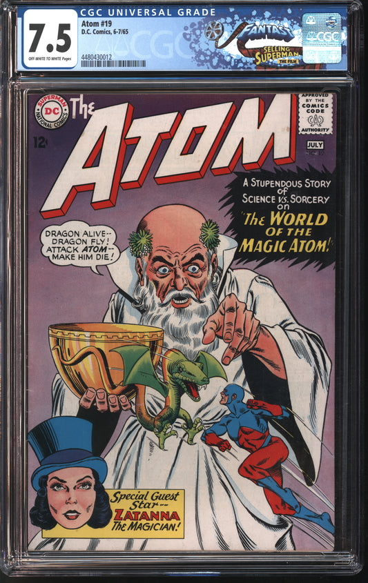 D.C. Comics Atom #19 6-7/65 FANTAST CGC 7.5 Off-White to White Pages