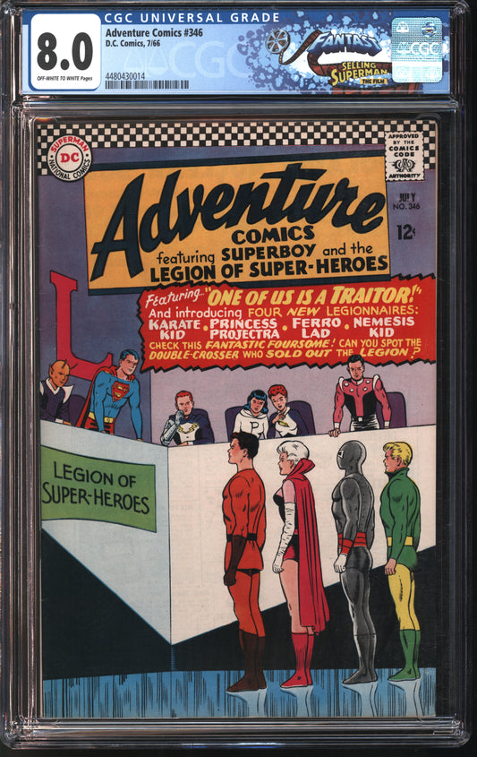 D.C. Comics Adventure Comics #346 7/66 FANTAST CGC 8.0 Off-White to White Pages