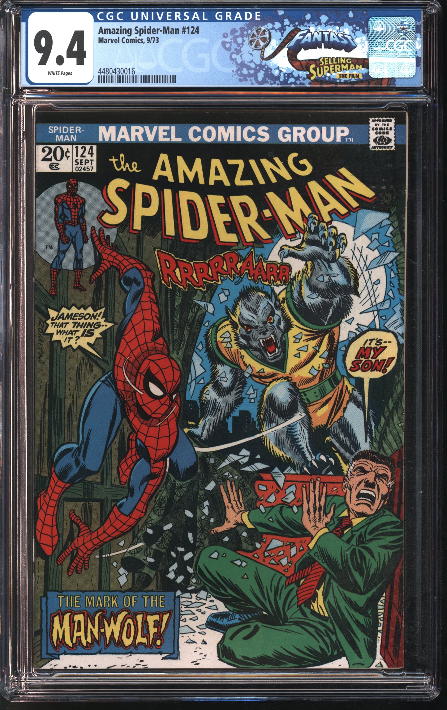 Marvel Comics Amazing Spider-Man 124 9/73 FANTAST CGC 9.4 White Pages