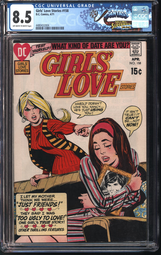 D.C. Comics Girls' Love Stories #158 4/71 FANTAST CGC 8.5 Off-White to White Pages