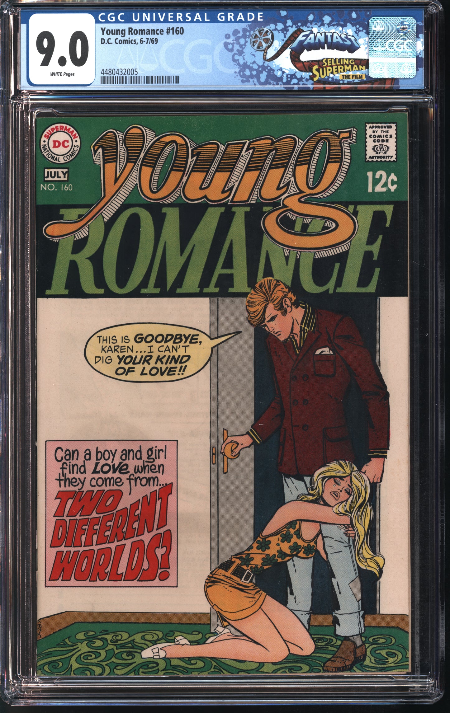 D.C. Comics Girls' Love Stories #160 6-7/69 FANTAST CGC 9.0 White Pages