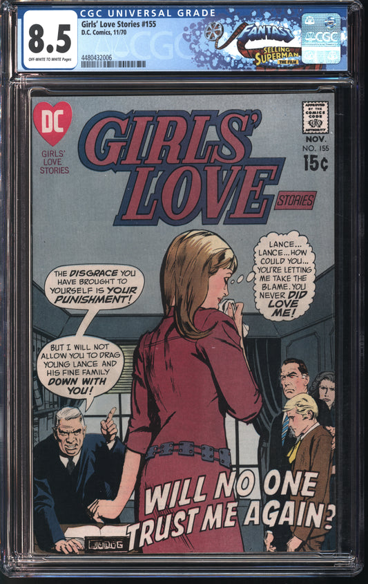 D.C. Comics Girls' Love Stories #155 11/70 FANTAST CGC 8.5 Off-White to White Pages