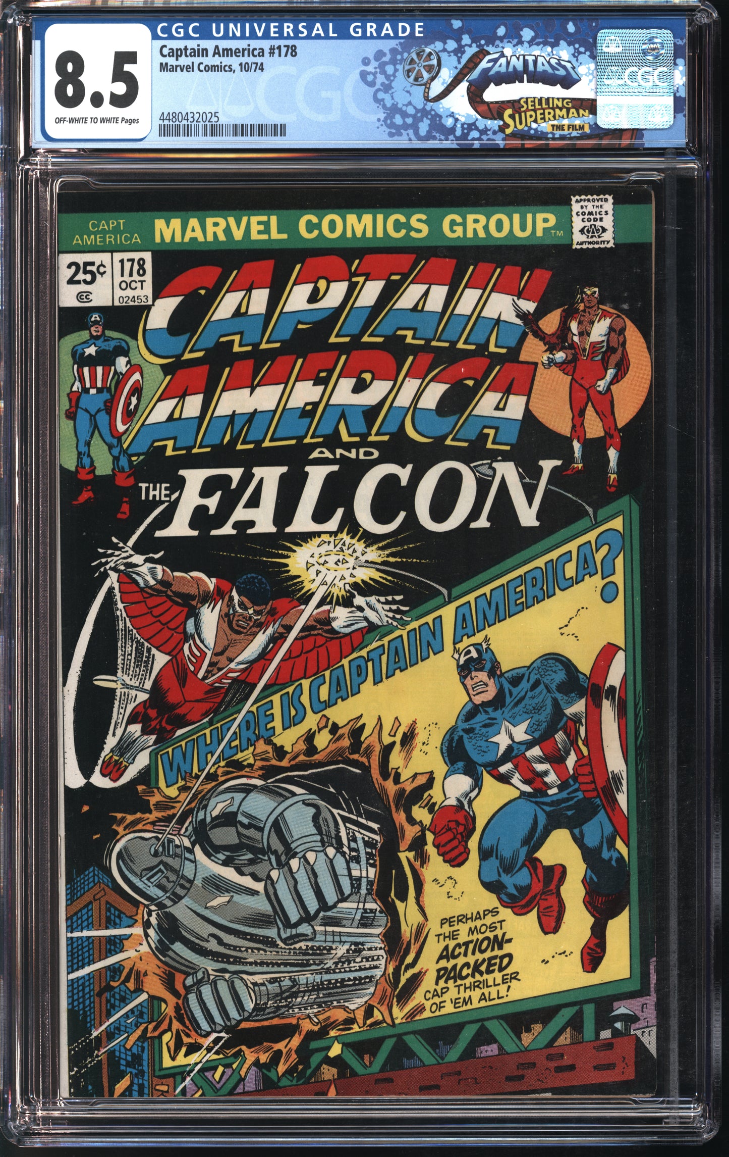 Marvel Comics Captain America #178 10/74 FANTAST CGC 8.5 Off-White to White Pages