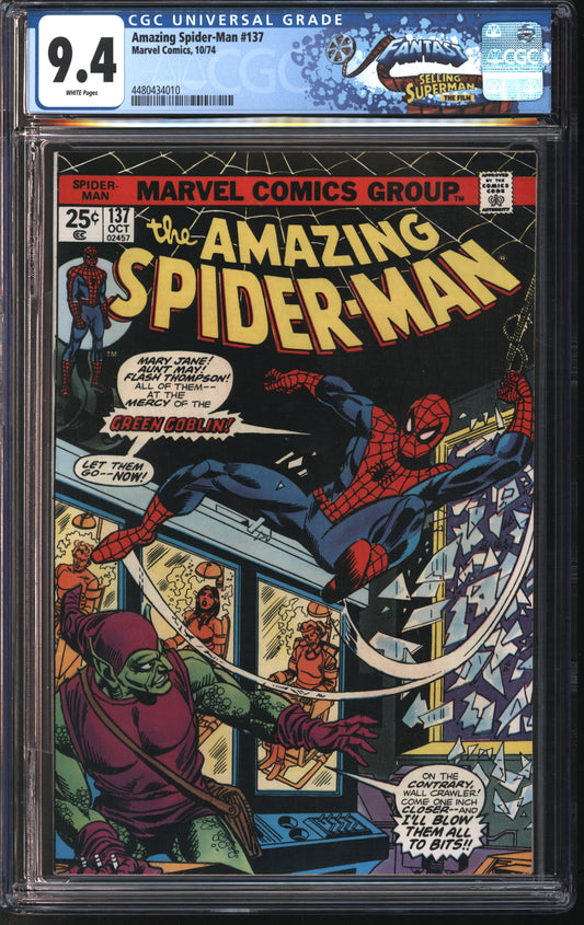 Marvel Amazing Spider-Man 137 10/74 CGC 9.4 White Pages