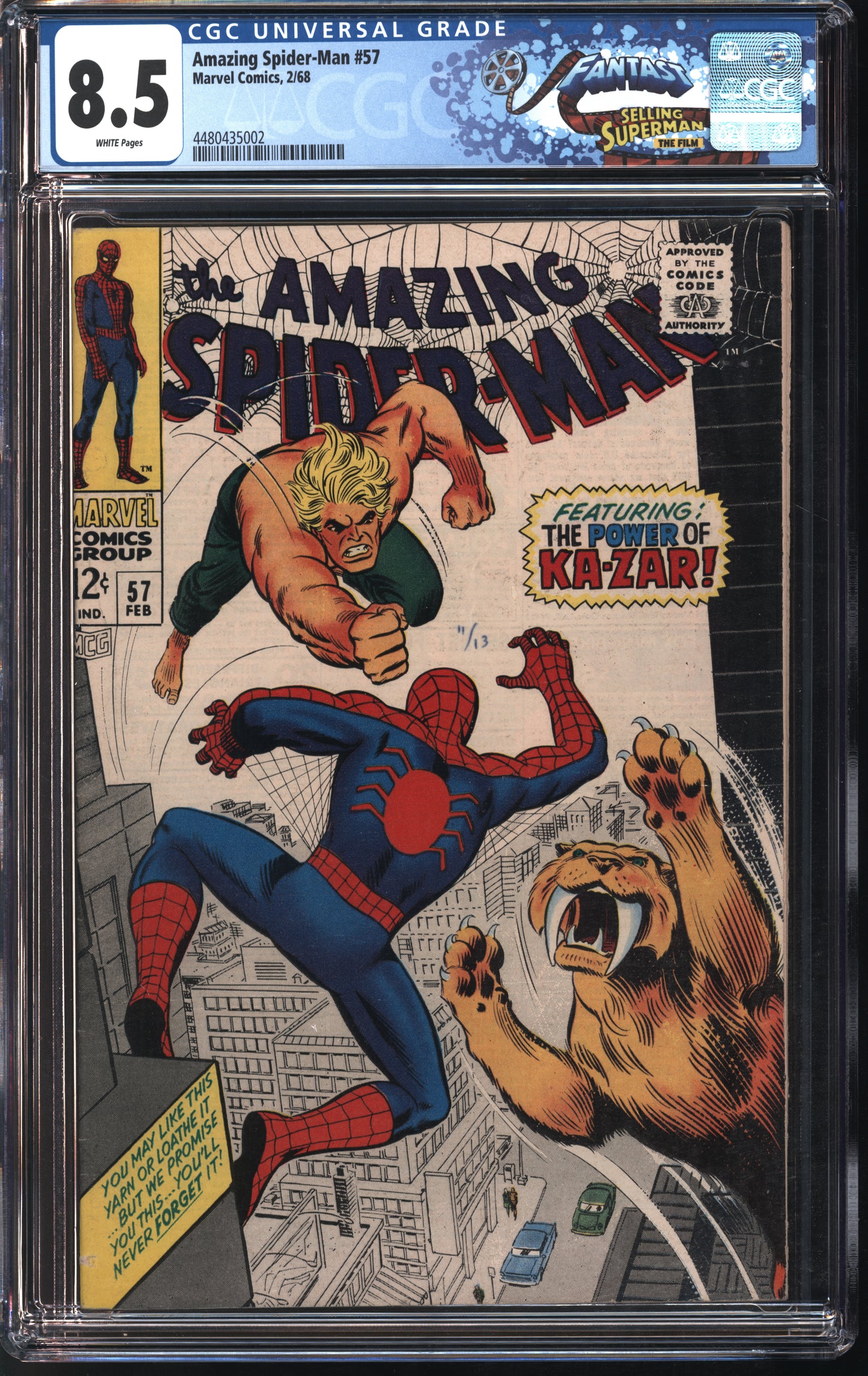 Marvel Comics Spider-Man #57 2/68 FANTAST CGC 8.5 White Pages