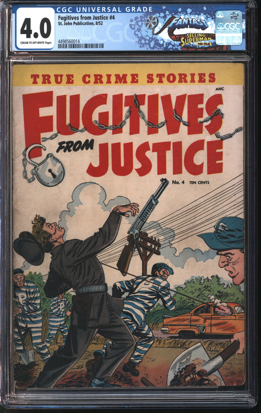 St. John Publication Fugitives from Justice #4 8/52 FANTAST CGC 5.0 Cream to Off-White Pages