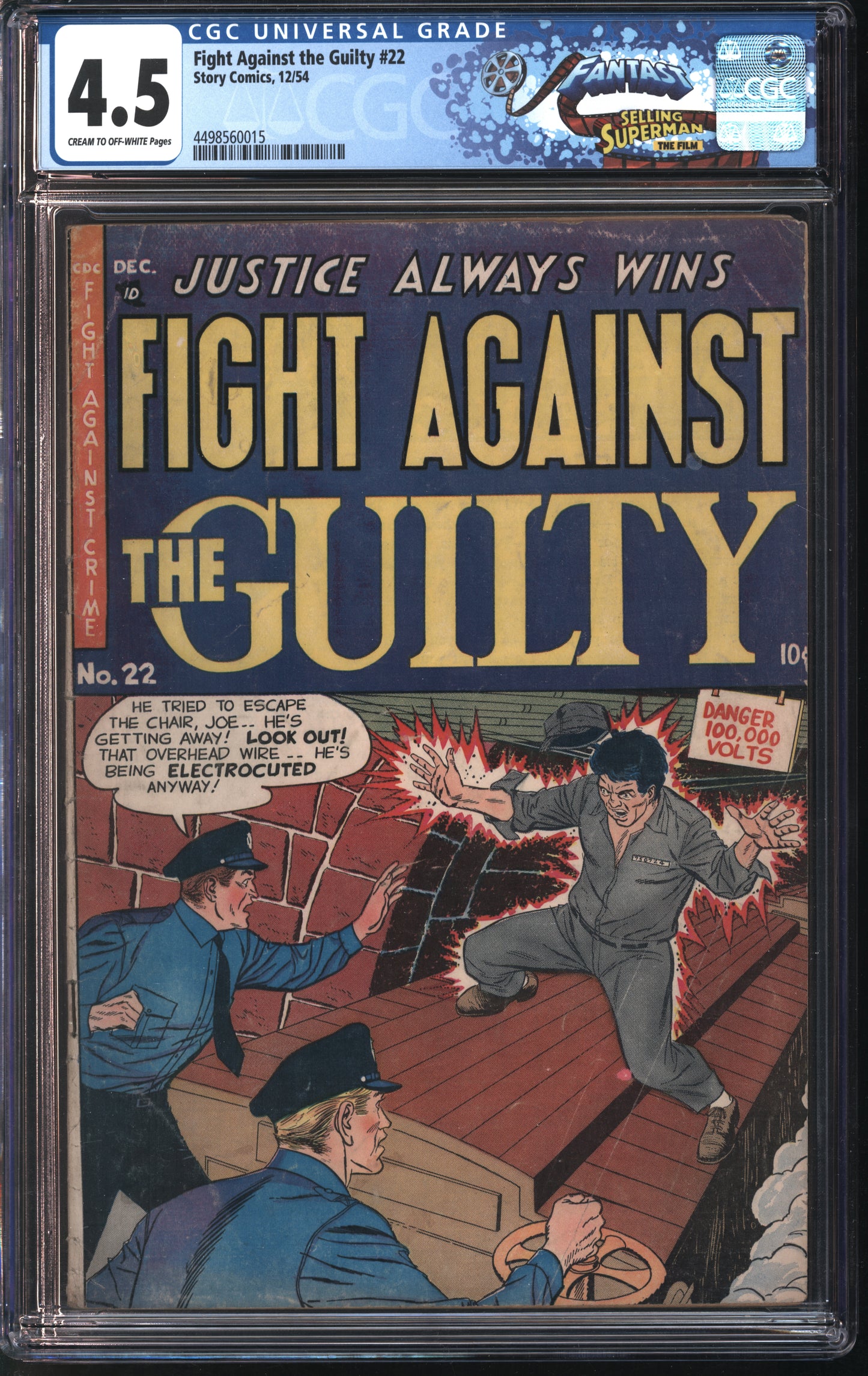 Story Comics Fight Against the Guilty 22 12/54 FANTAST CGC 4.5 Cream to Off-White Pages