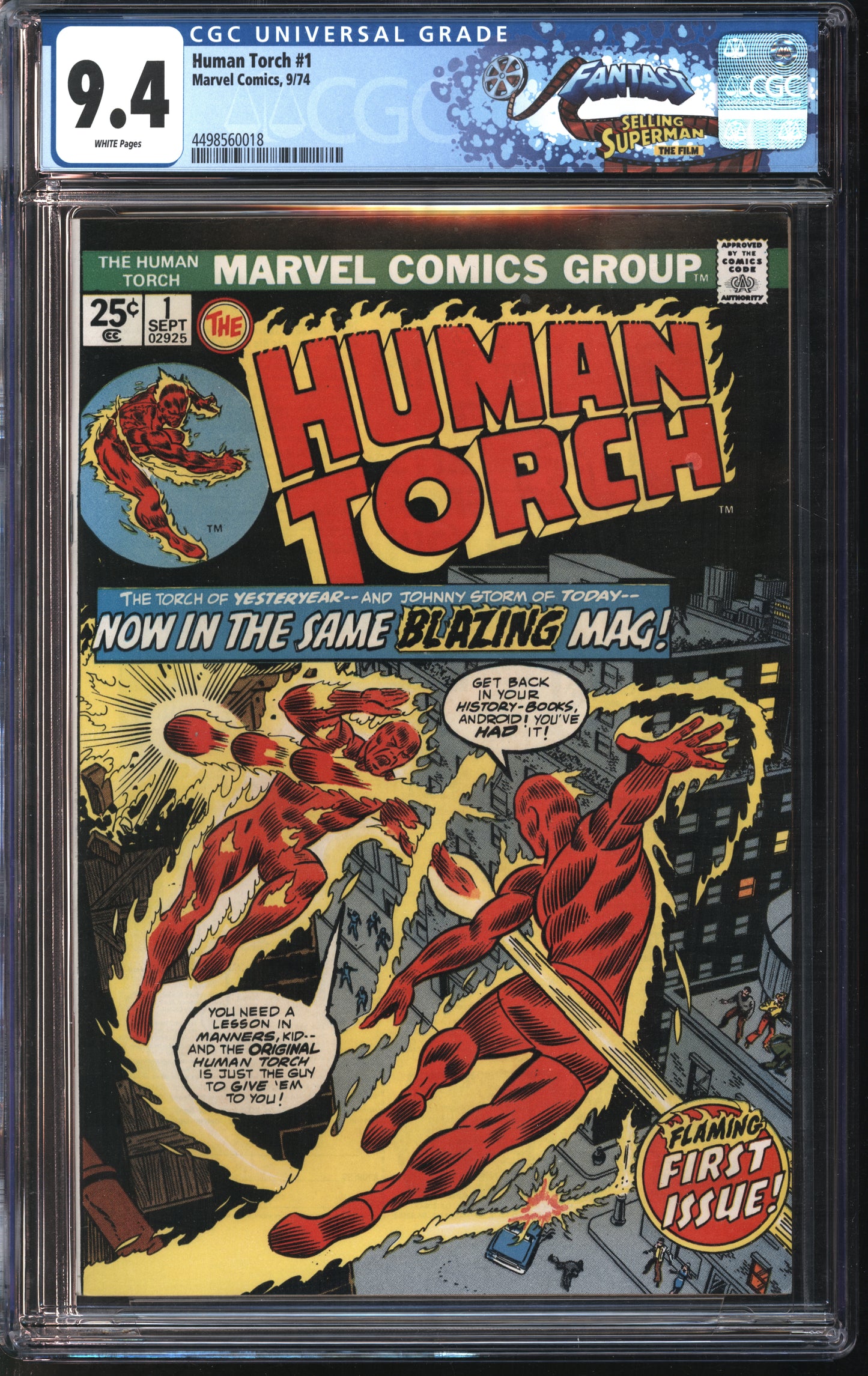 Marvel Comics Human Torch 1 9/74 FANTAST CGC 9.4 White pages