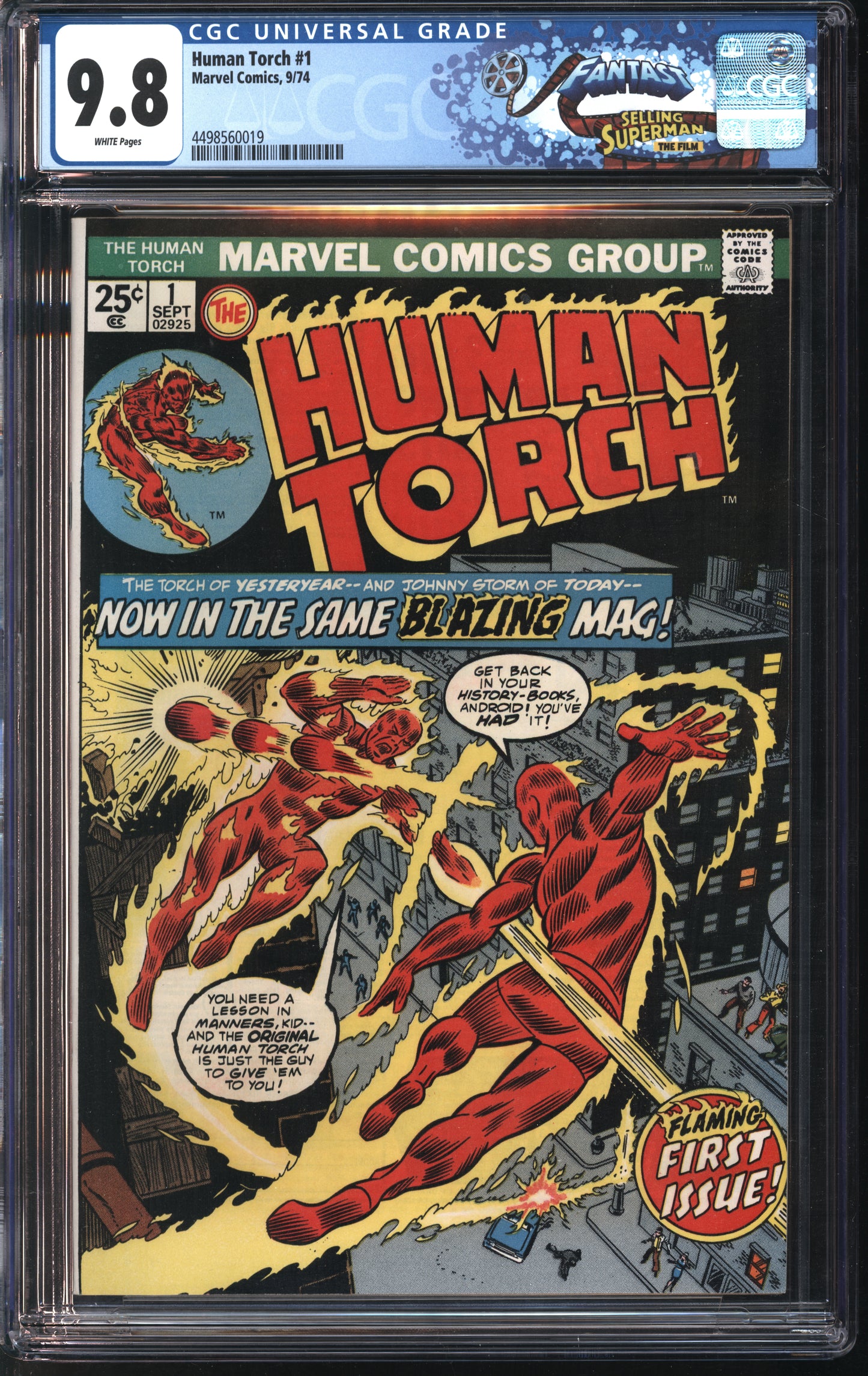 Marvel Comics Human Torch 1 9/74 FANTAST CGC 9.8 White pages