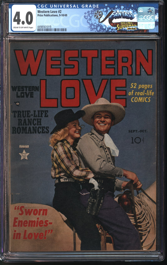 Prize Publications Western Love #2 9-10/49 FANTAST CGC 4.0 Cream to Off-White Pages