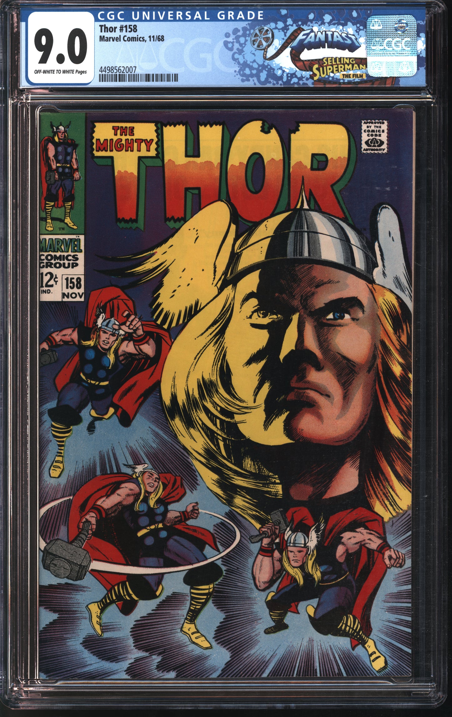 Marvel Comics Thor #158 11/68 FANTAST CGC 9.0 Off-White to White Pages