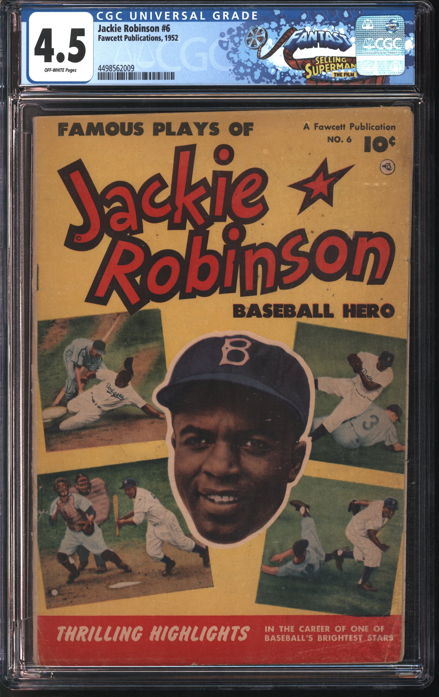 Fawcett Publications Jackie Robinson #6 1952 FANTAST CGC 4.5 Off-White Pages