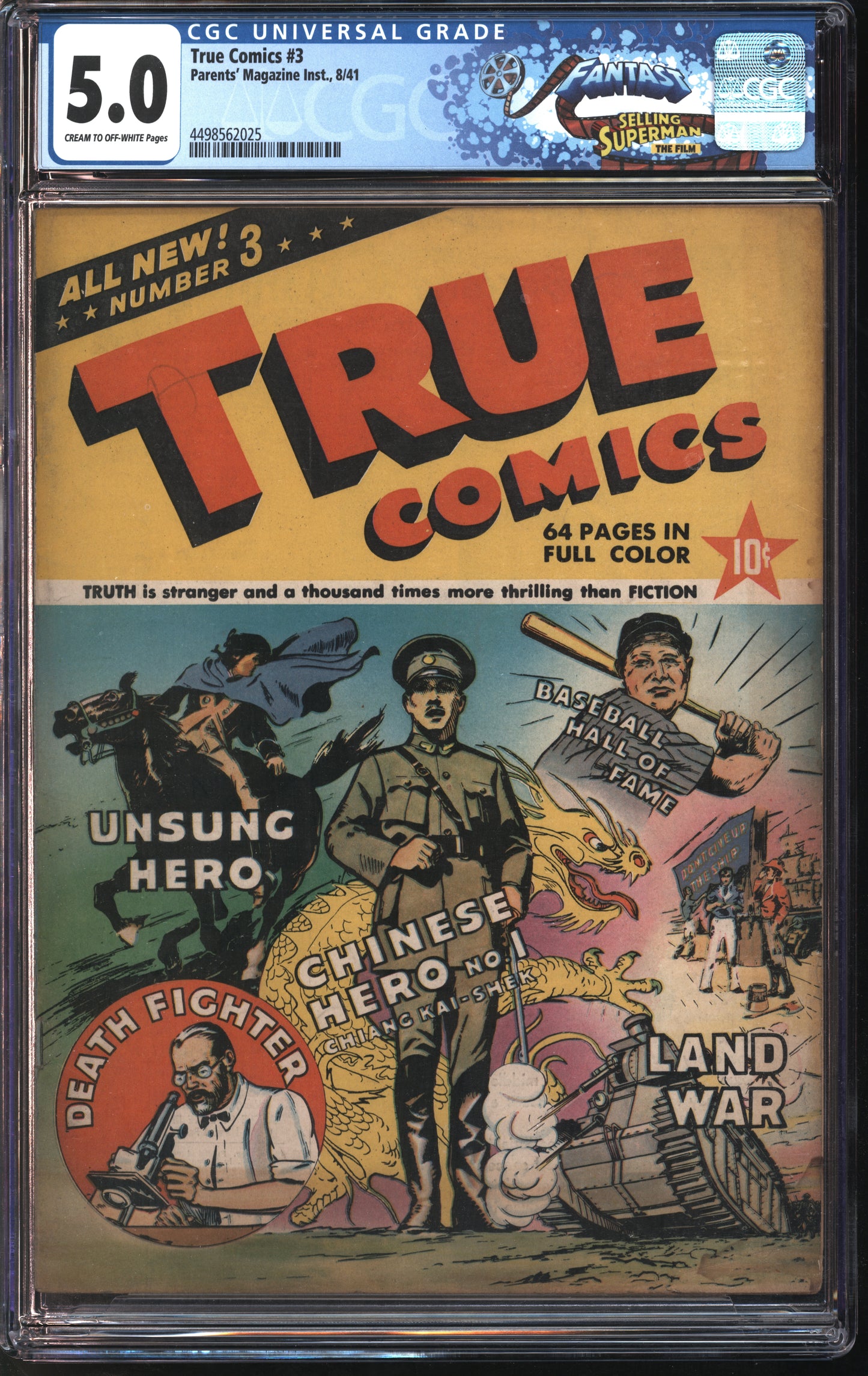 Parent's Magazine Press True Comics #3 8/41 FANTAST CGC 5.0 Cream to Off-White Pages