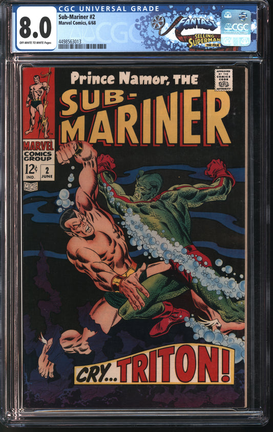 Marvel Comics Submariner #2 6/68 FANTAST CGC 8.0 Off-White to White Pages