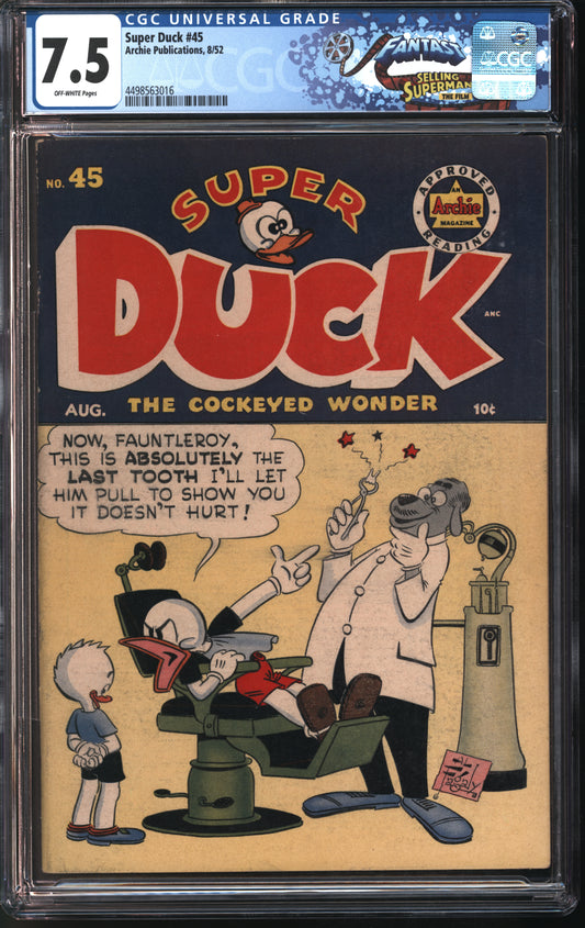 Archie Publications Super Duck #45 8/52 FANTAST CGC 7.5 Off-White Pages