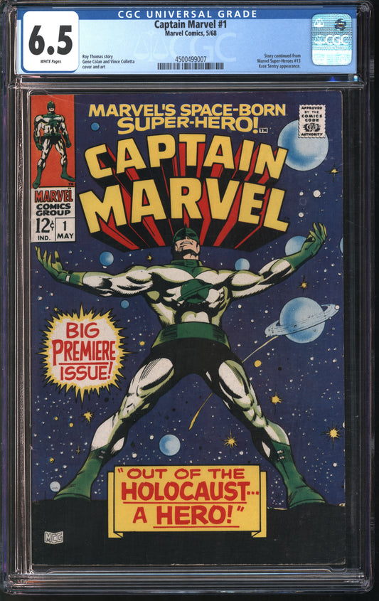 Marvel Comics Captain Marvel 1 5/68 CGC 6.5 White Pages