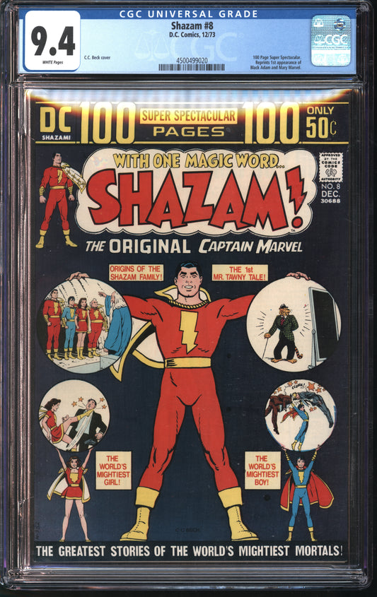 DC Shazam #8 12/73 CGC 9.4 White Pages