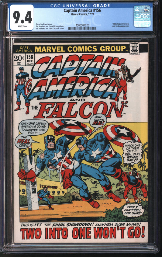 Marvel Comics Captain America #156 12/72 CGC 9.4 White Pages